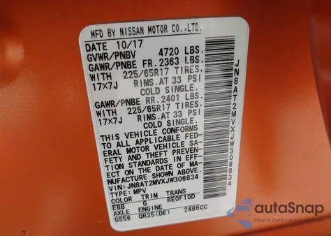 2018 Nissan Rogue Sv из США, поврежденный, VIN JN8AT2MVXJW306834